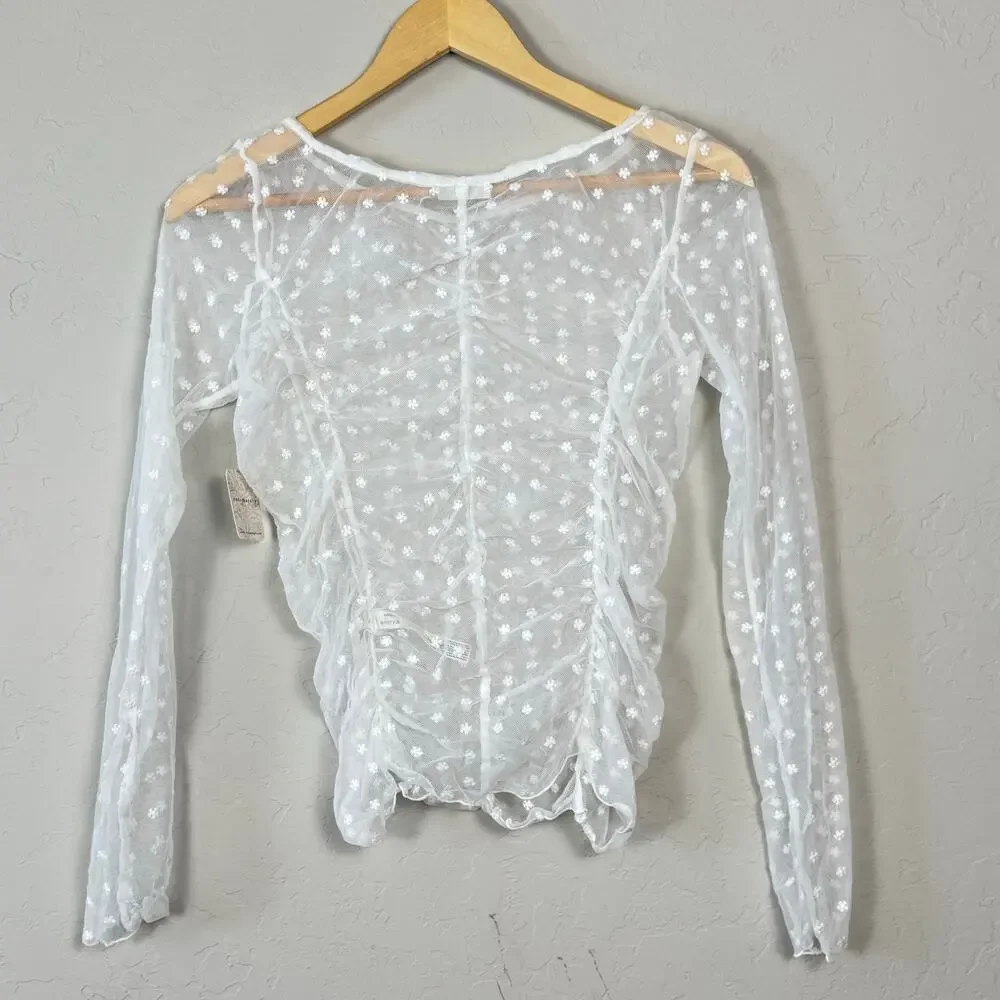 Free People Most Likely Layering Top NWT Size Small Daisy Mesh Sheer Long Sleeve